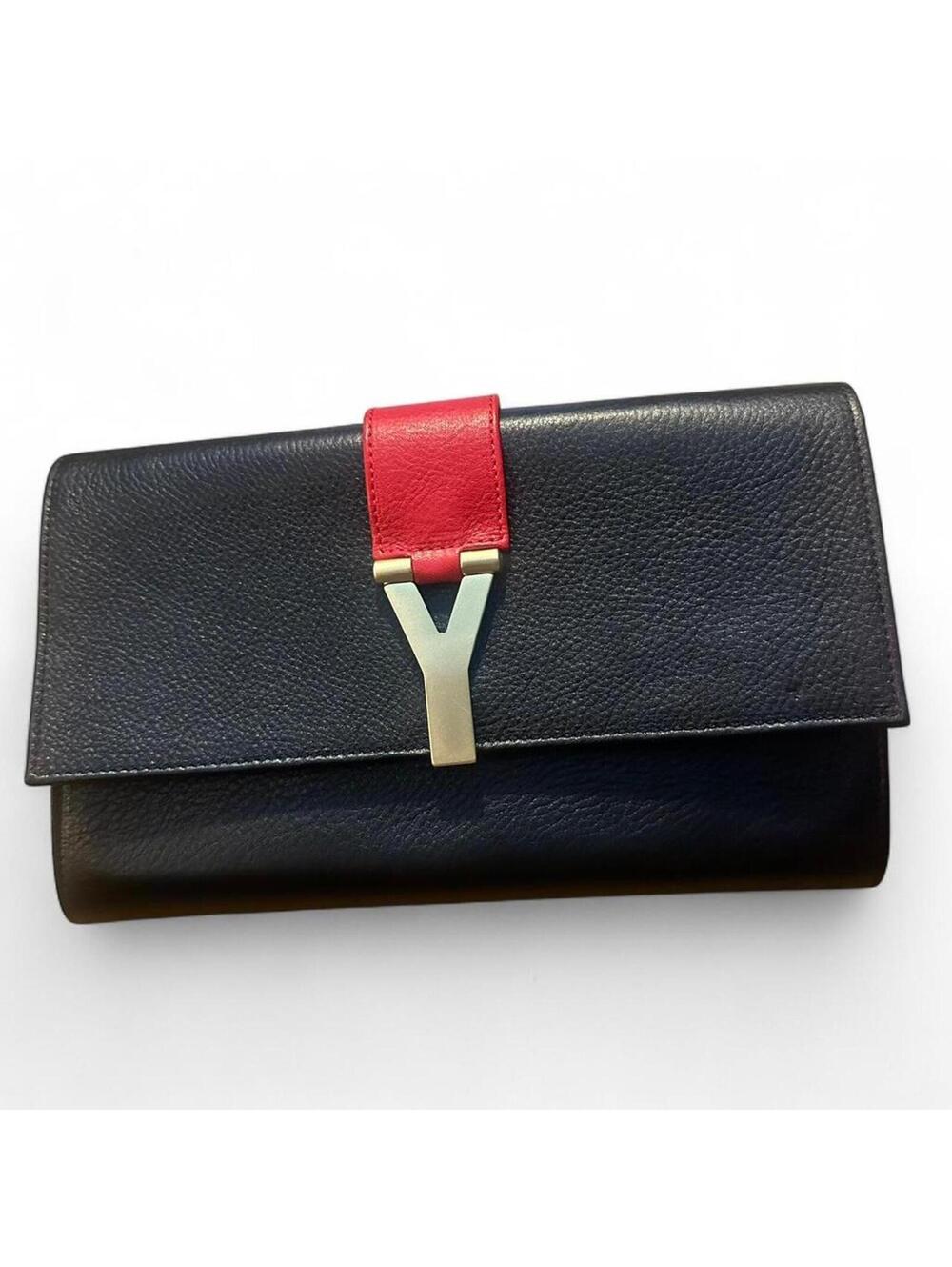 Saint Laurent Leather Chyc Ligne Clutch Black Red
